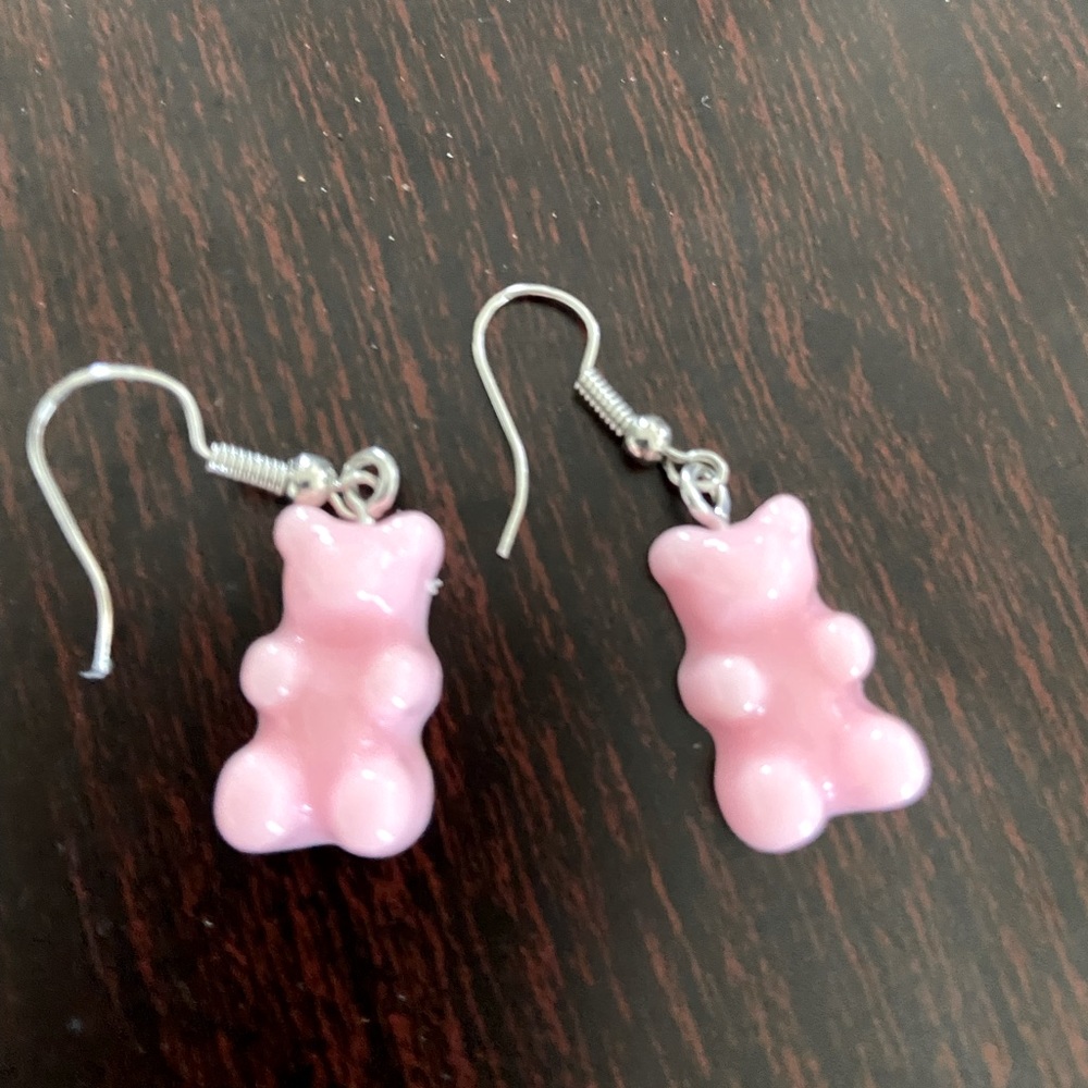 Light pink teddy bear earrings new